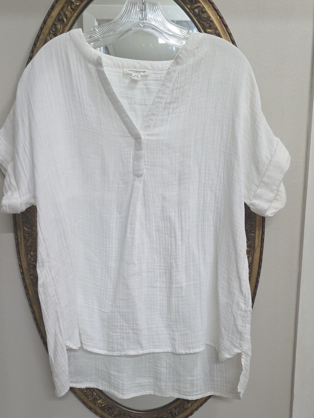Beachlunchlounge Gauze V-Neck Women’s Top White Summer Tunic Size M 100% Cotton